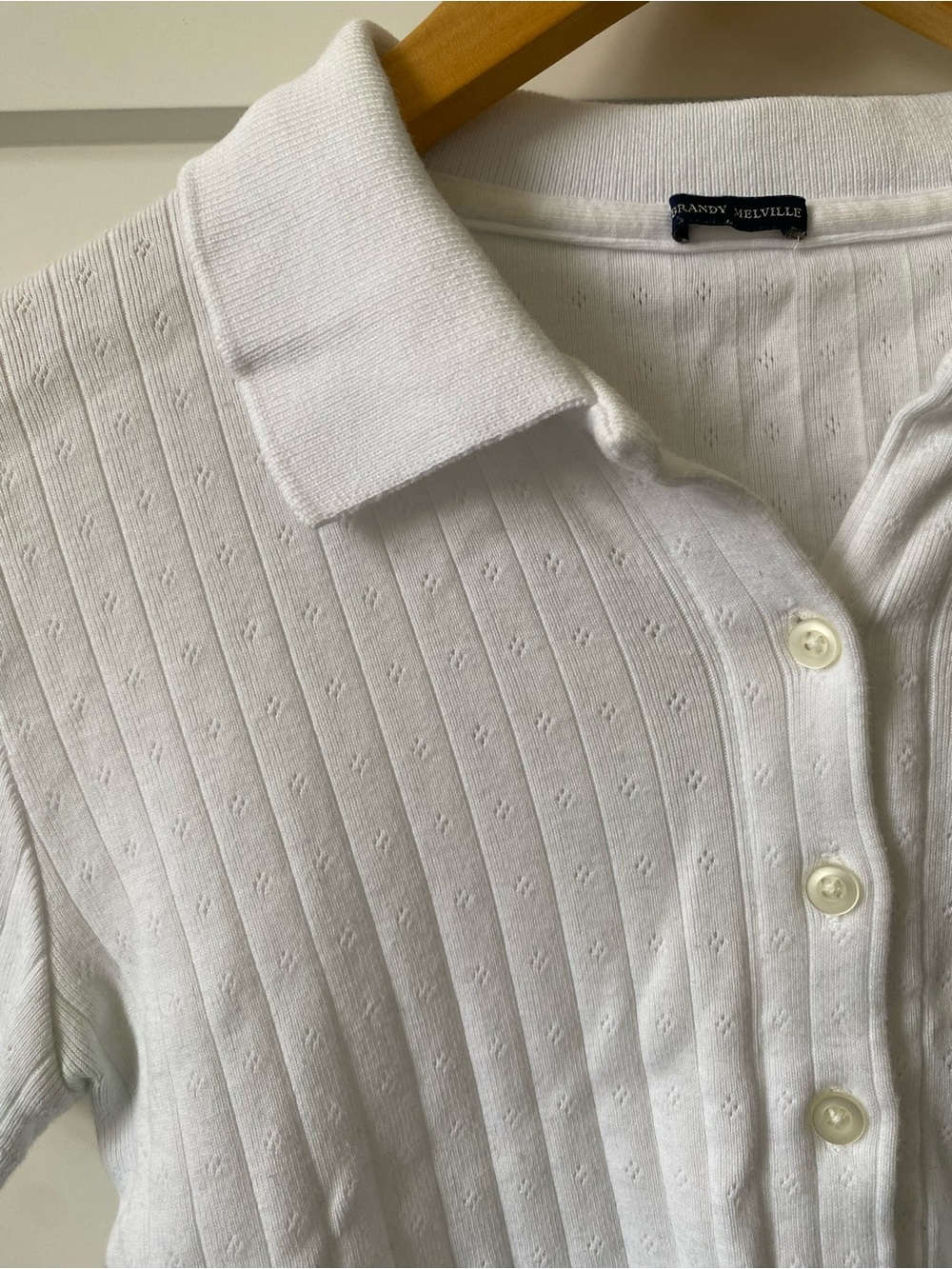 Brandy Melville White Short-Sleeve Button-Up Knit Polo - Picture 2 of 3
